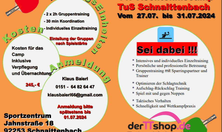 11. Schnaittenbacher Tischtennis-Camp 2024